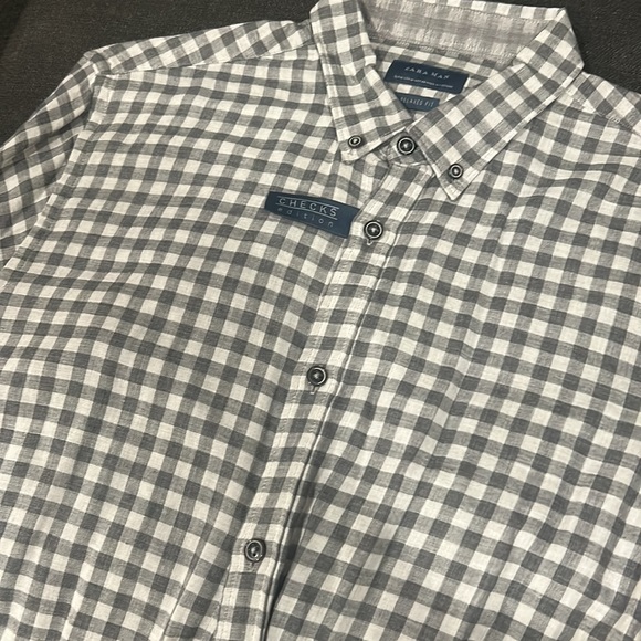 Zara Men long sleeve elbow patch checkered soft relaxed shirt (size small) - Picture 1 of 3